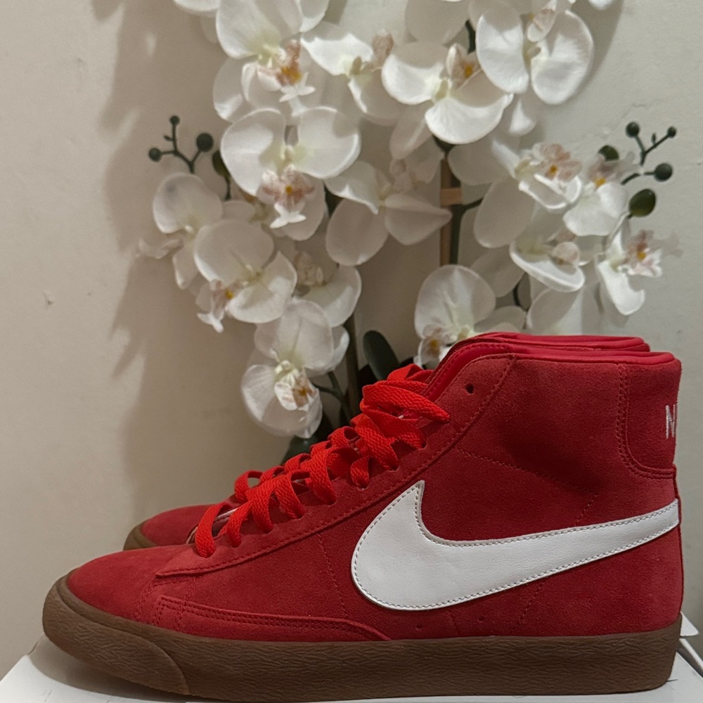 Nike Red High-Top Sneakers with Brown Sole